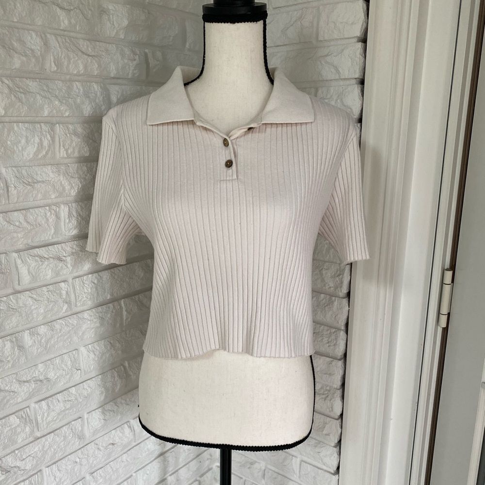 For Days Ribbed Button-up Crop Top - Picture 1 of 4